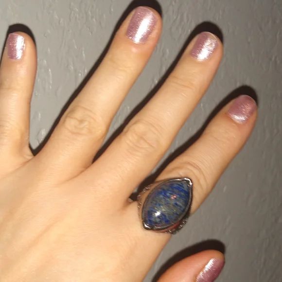 Blue Lapis Gemstone Ring Silver Almond Shaped Gem Stone Cutout Design Setting 8 - Picture 4 of 8